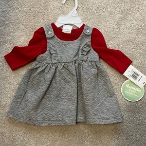 2 piece dress set, red shirt, gray dress
